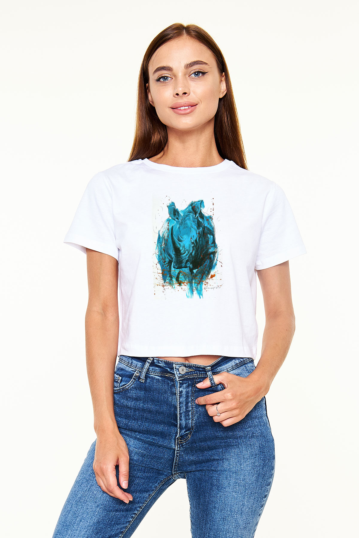 Gergedan Beyaz  Crop Top Tişört