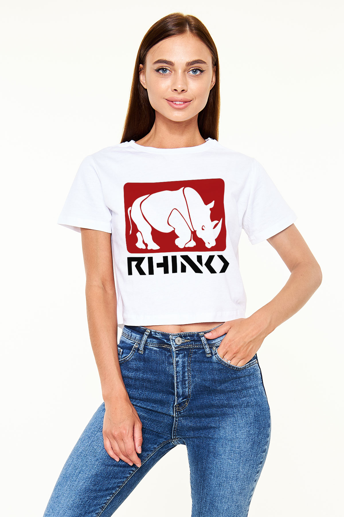 Gergedan Beyaz Croptop Tişört