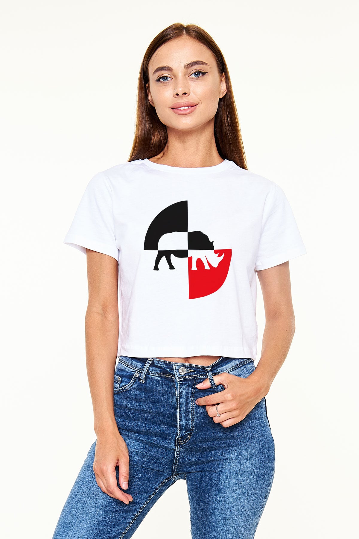Gergedan Beyaz Croptop Tişört