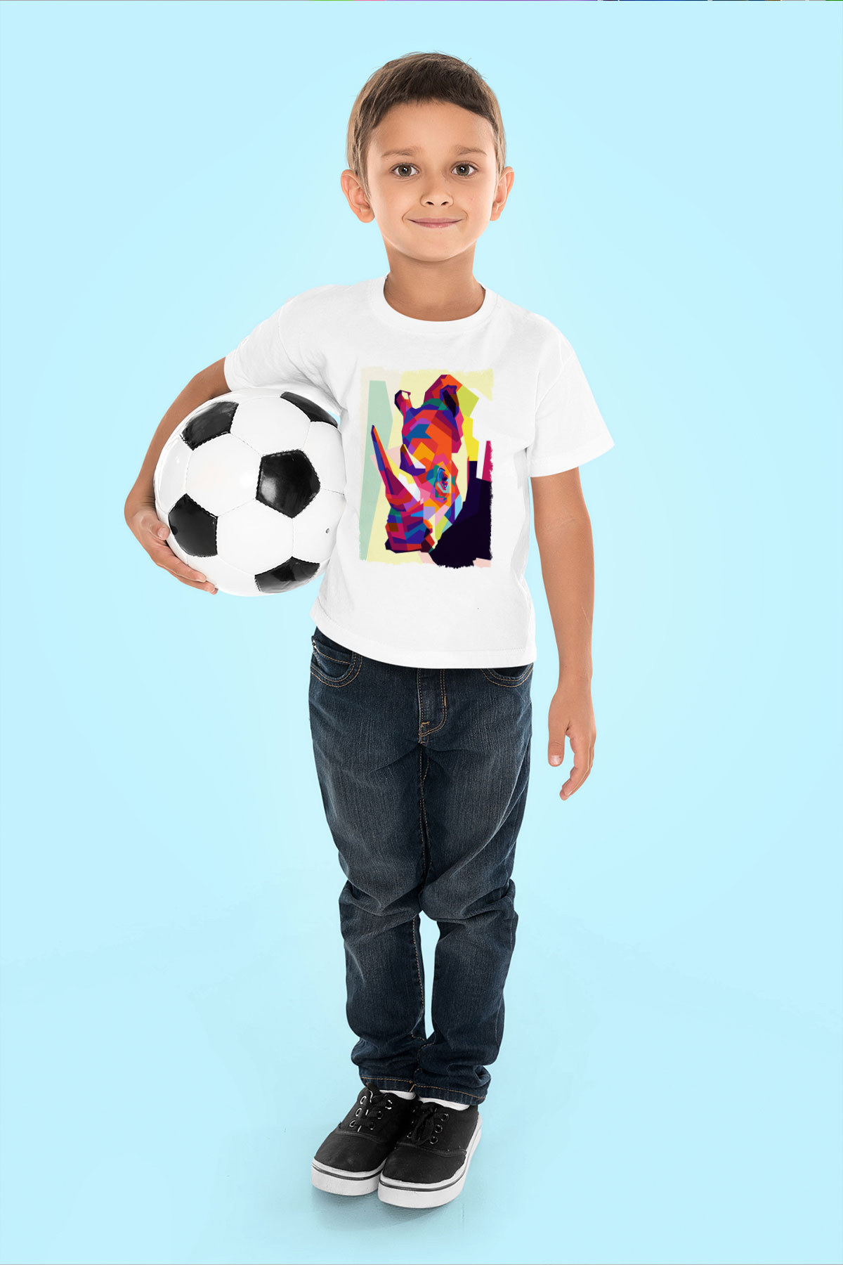 Gergedan Beyaz Unisex Çocuk Tişört