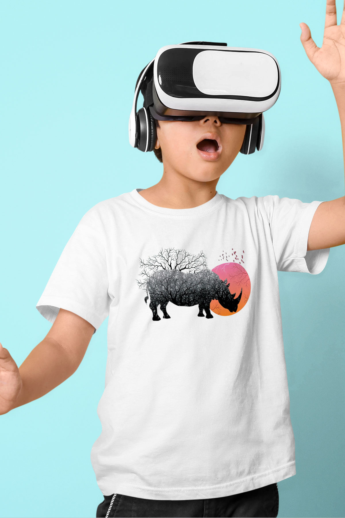 Gergedan Beyaz Unisex Çocuk Tişört
