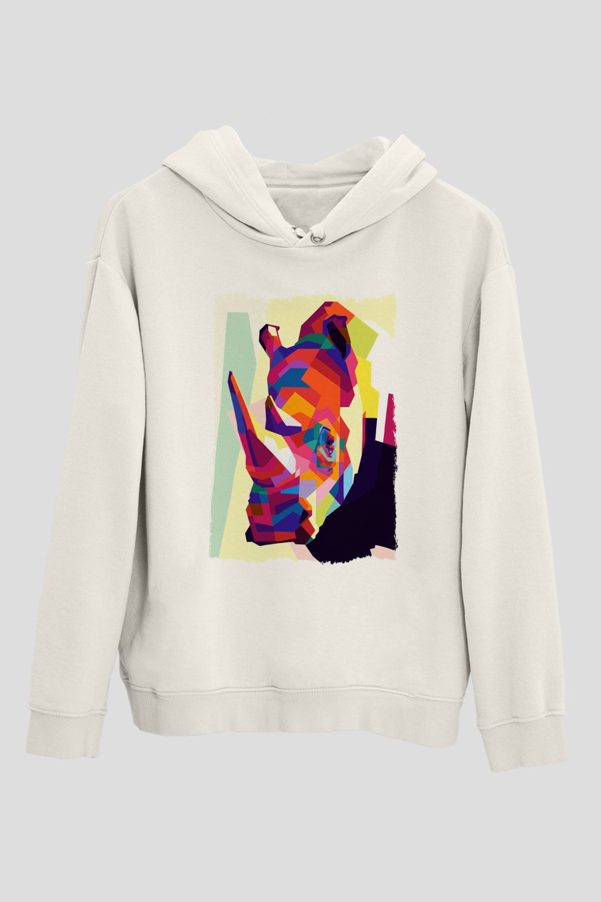 Gergedan Beyaz Unisex Hoodie