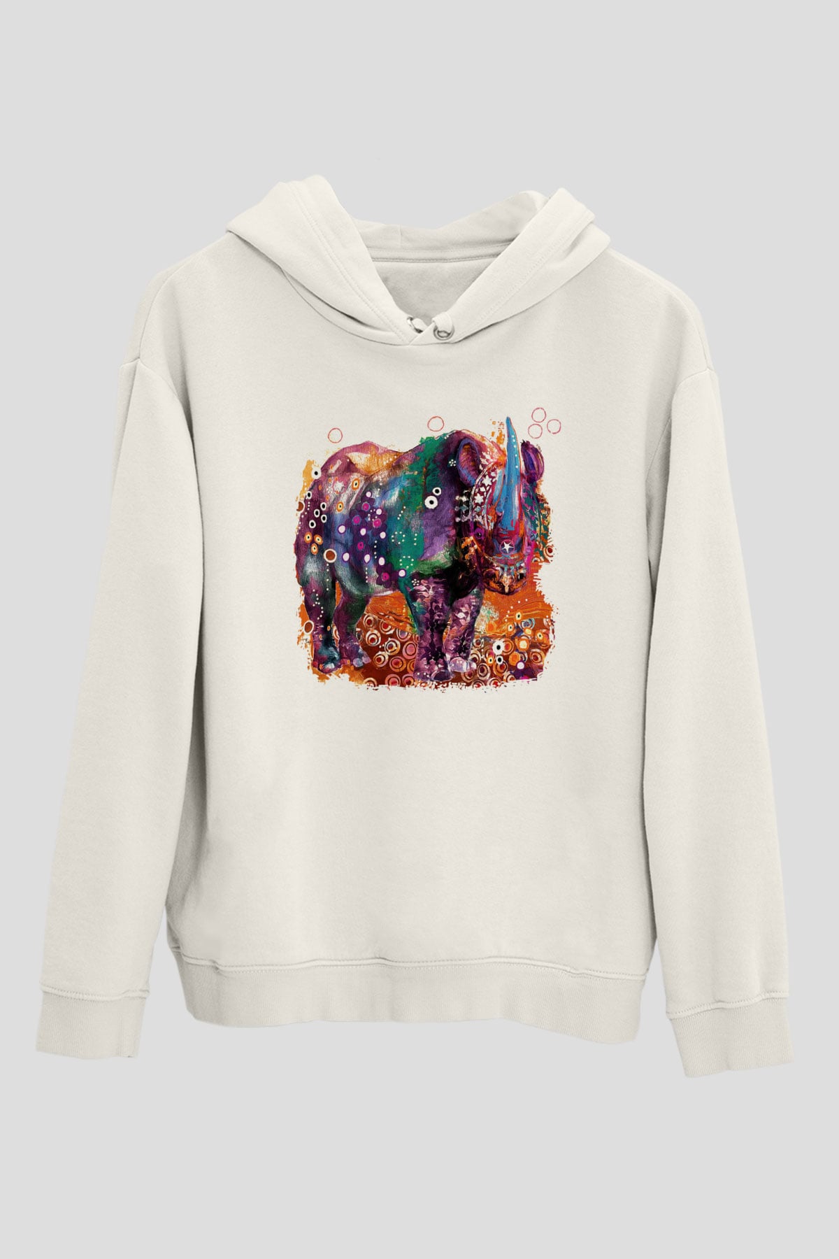 Gergedan Beyaz Unisex Kapşonlu Sweatshirt