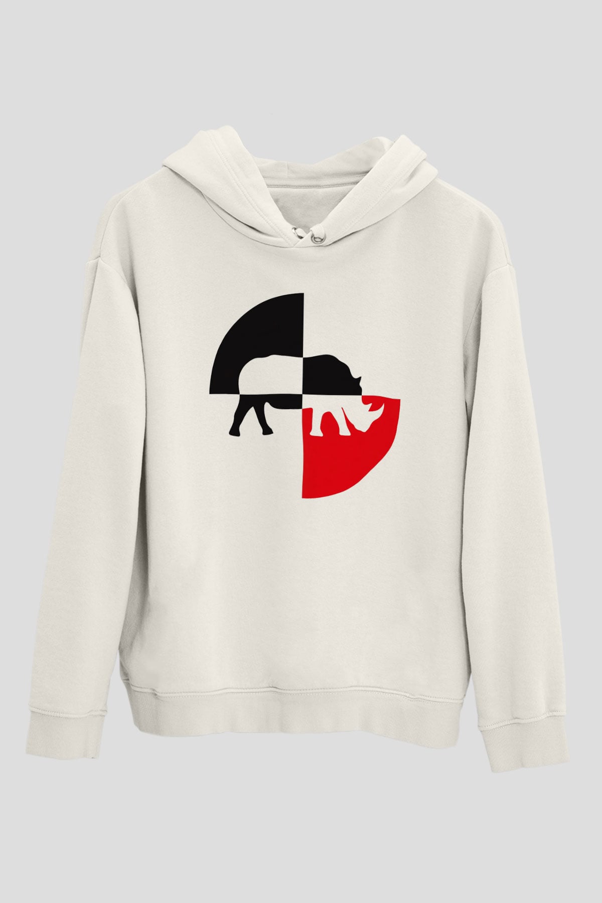 Gergedan Beyaz Unisex Kapşonlu Sweatshirt