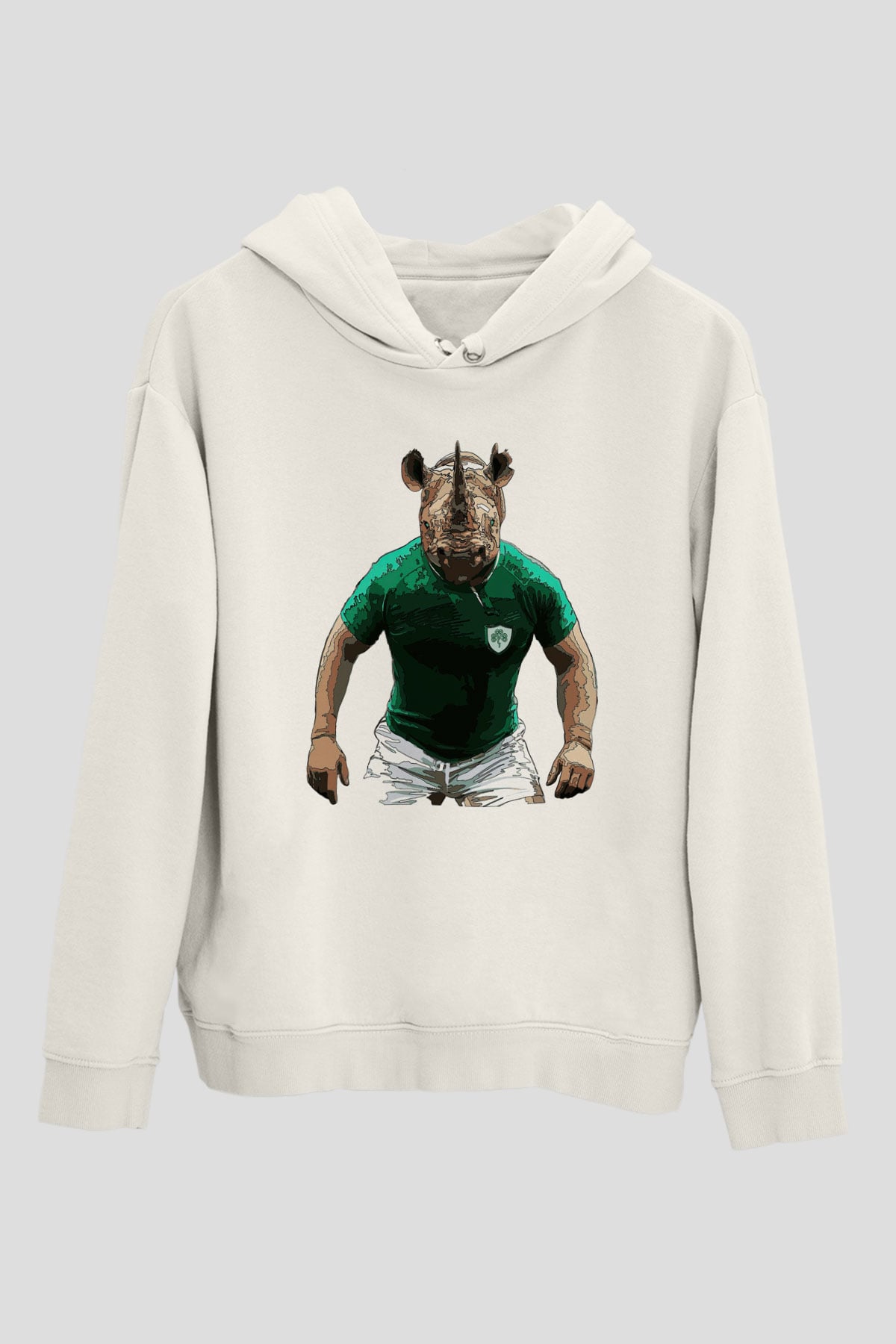 Gergedan Beyaz Unisex Kapşonlu Sweatshirt
