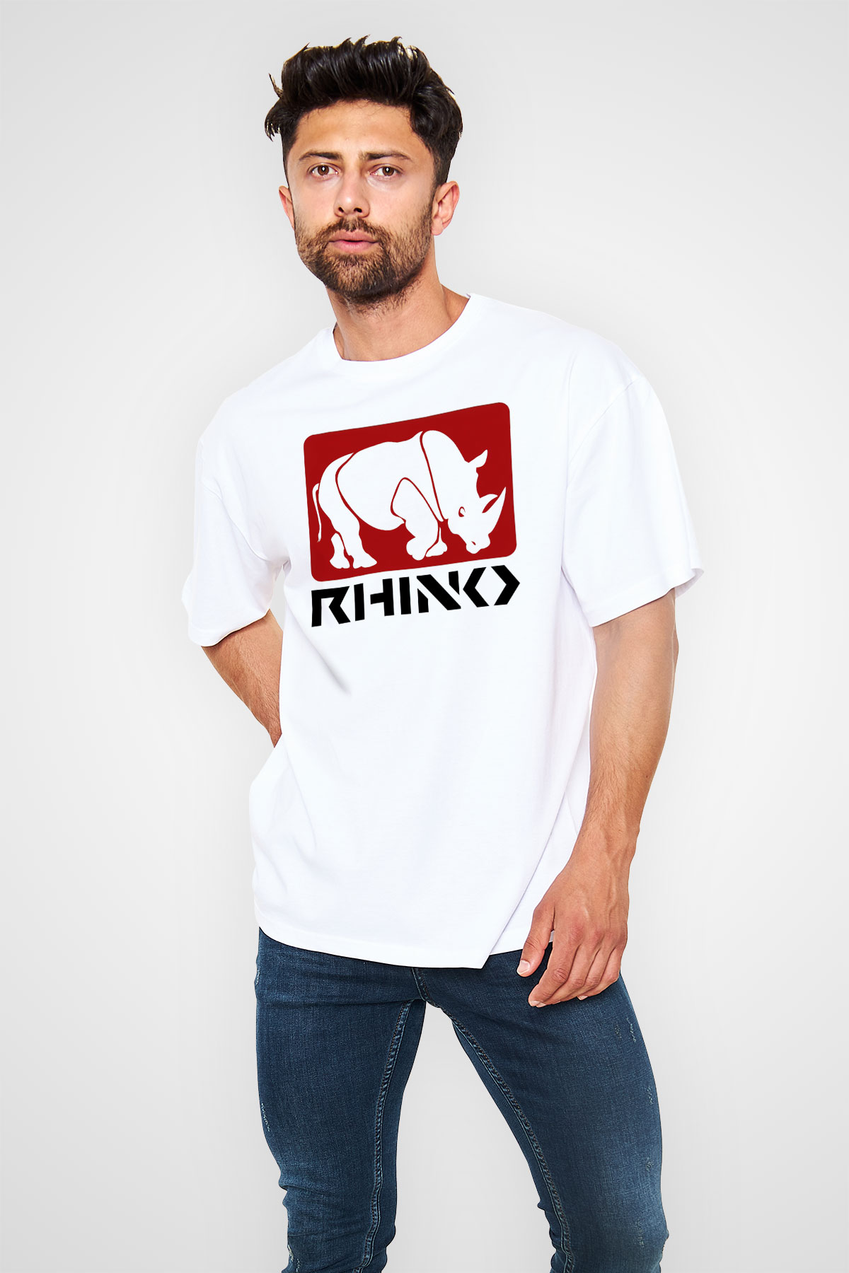 Gergedan Beyaz Unisex Oversize Tişört T-Shirt