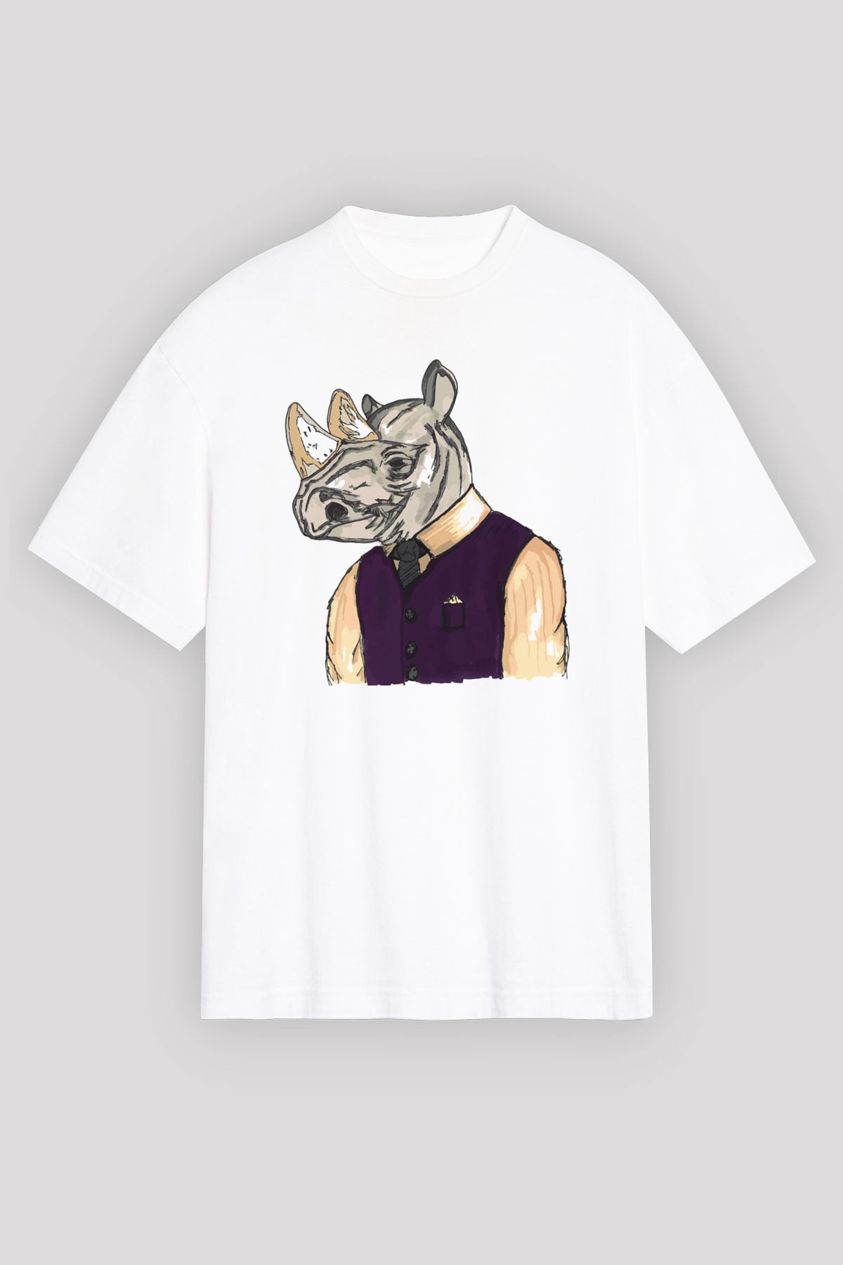 Gergedan Beyaz Unisex Oversize Tişört T-Shirt