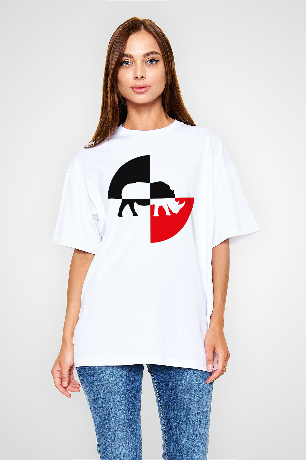 Gergedan Beyaz Unisex Oversize Tişört T-Shirt
