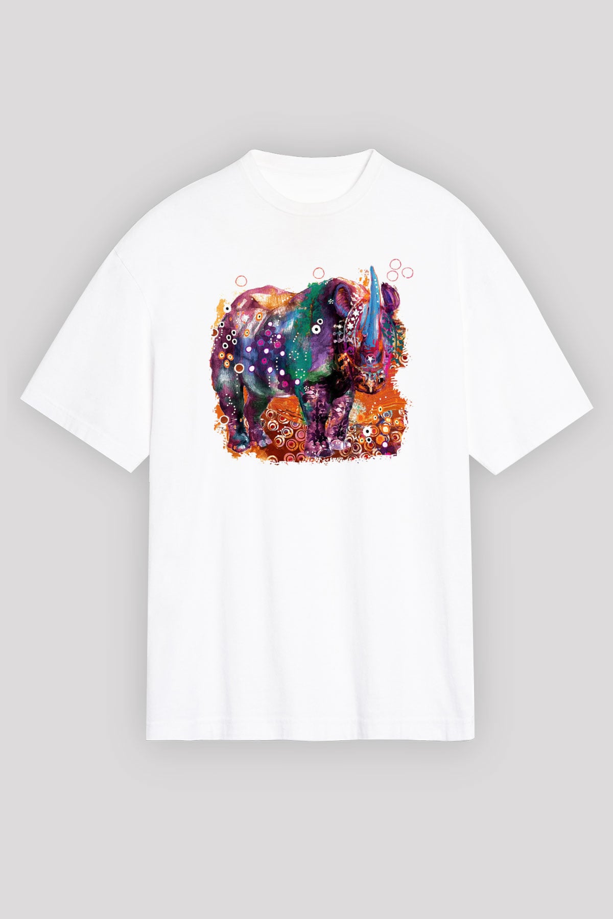 Gergedan Beyaz Unisex Oversize Tişört T-Shirt