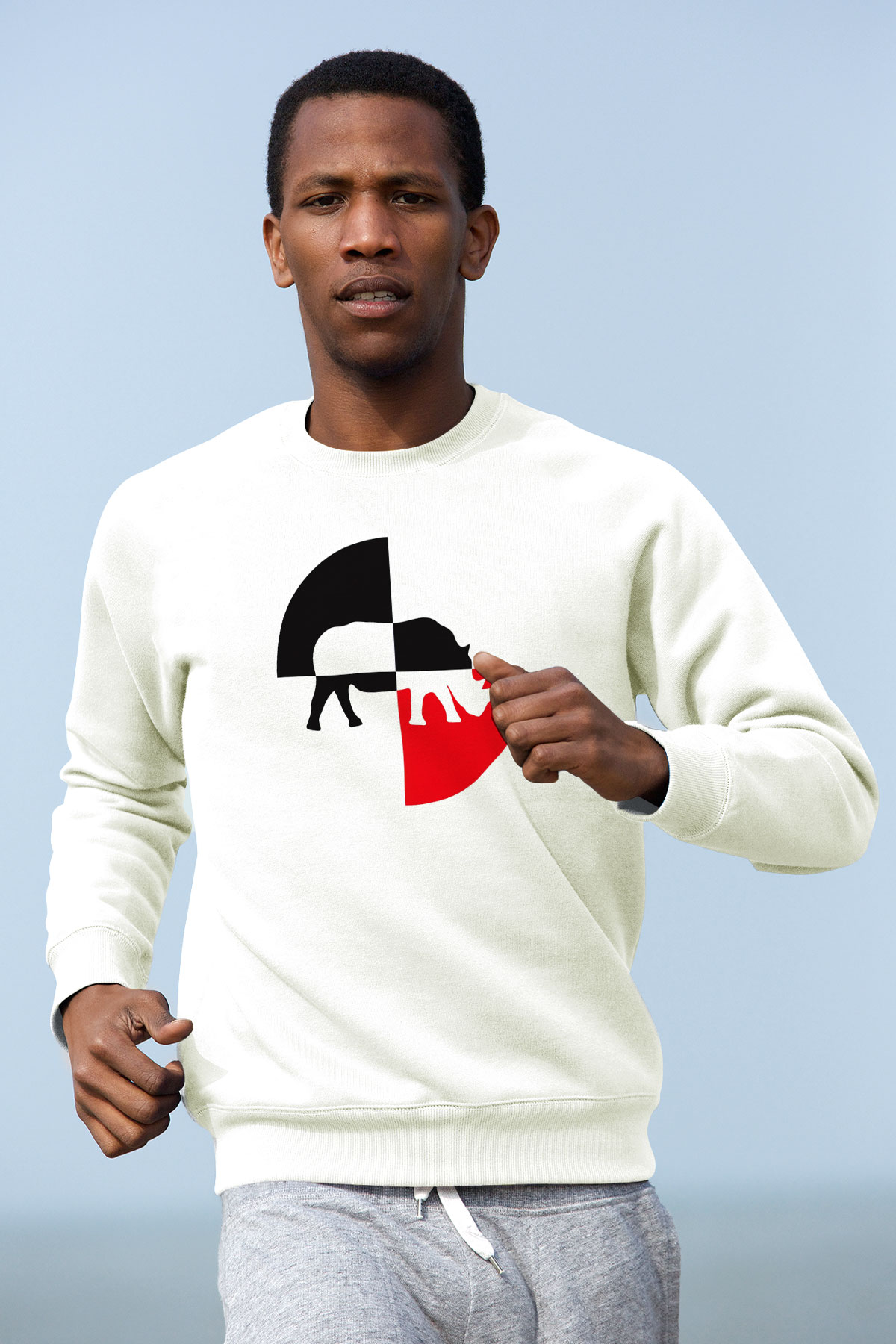 Gergedan Beyaz Unisex Sweatshirt