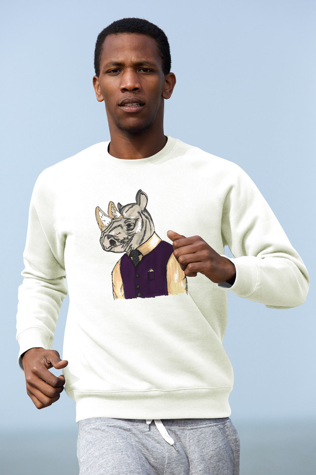 Gergedan Beyaz Unisex Sweatshirt