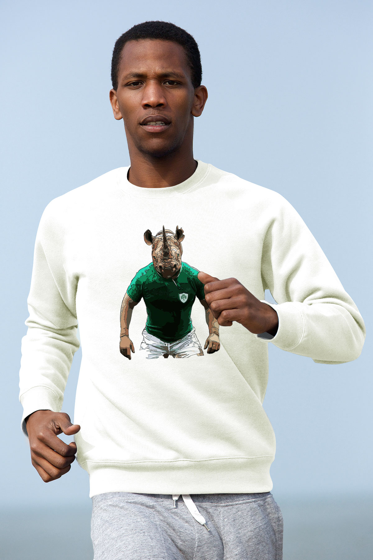Gergedan Beyaz Unisex Sweatshirt