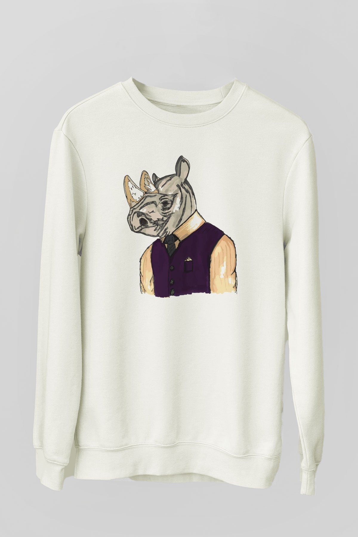 Gergedan Beyaz Unisex Sweatshirt