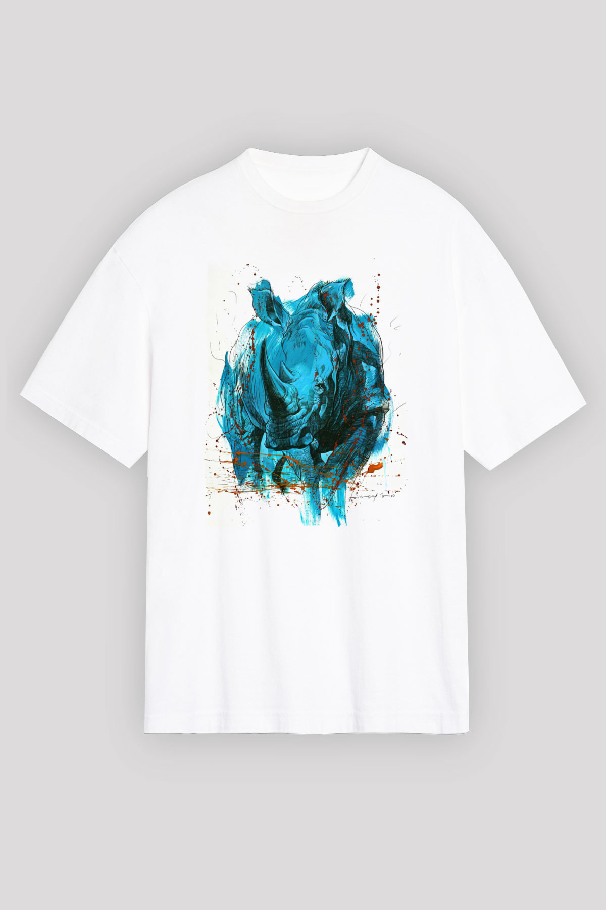 Gergedan Beyaz Unisex Tişört T-Shirt - TişörtFabrikası