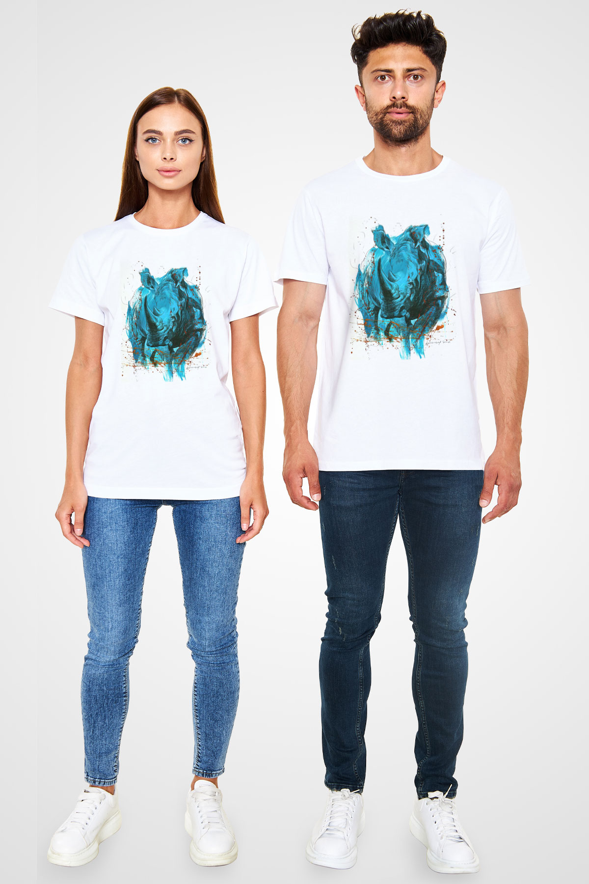 Gergedan Beyaz Unisex Tişört T-Shirt - TişörtFabrikası