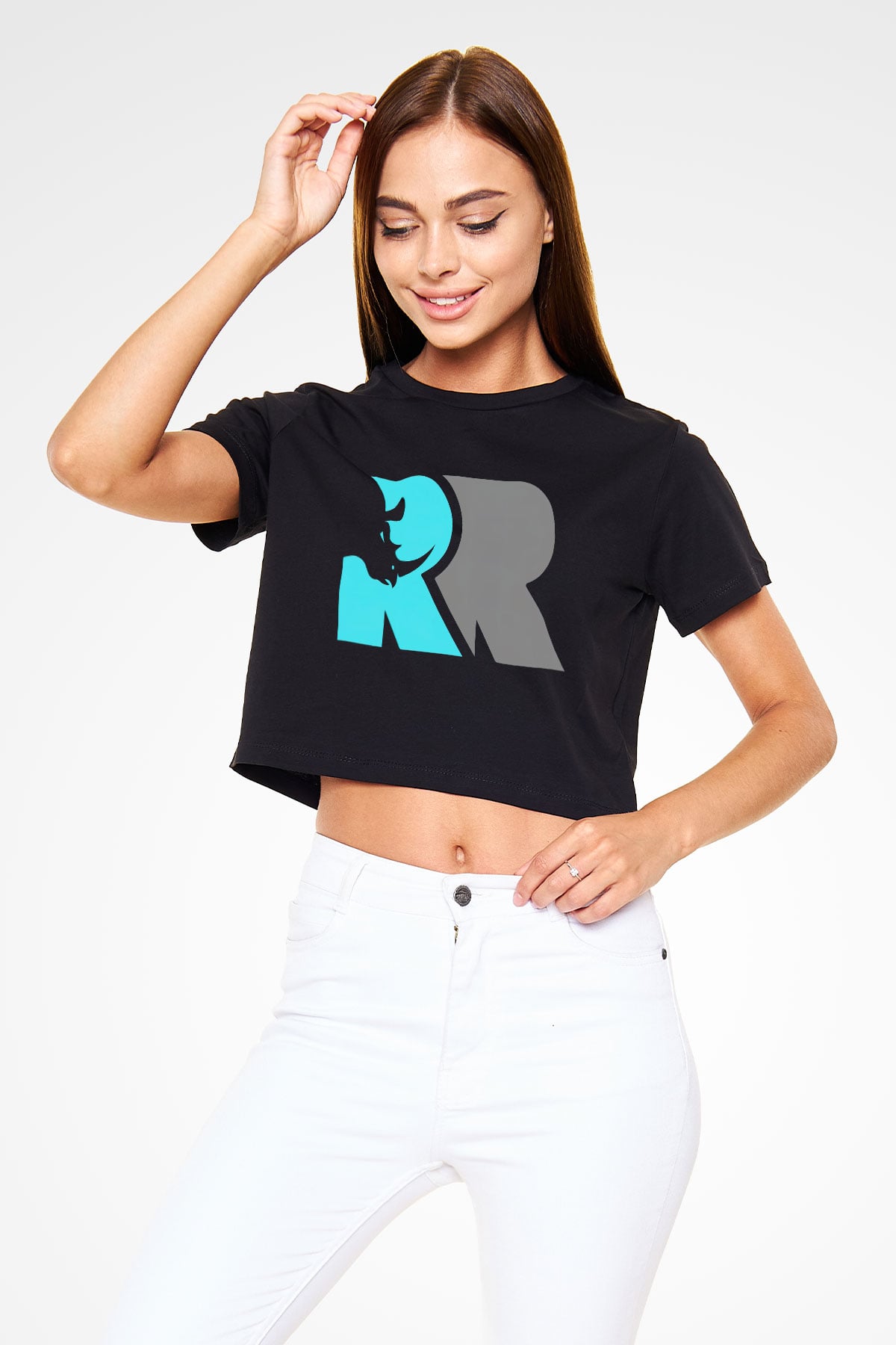 Gergedan Siyah Crop Top Tişört