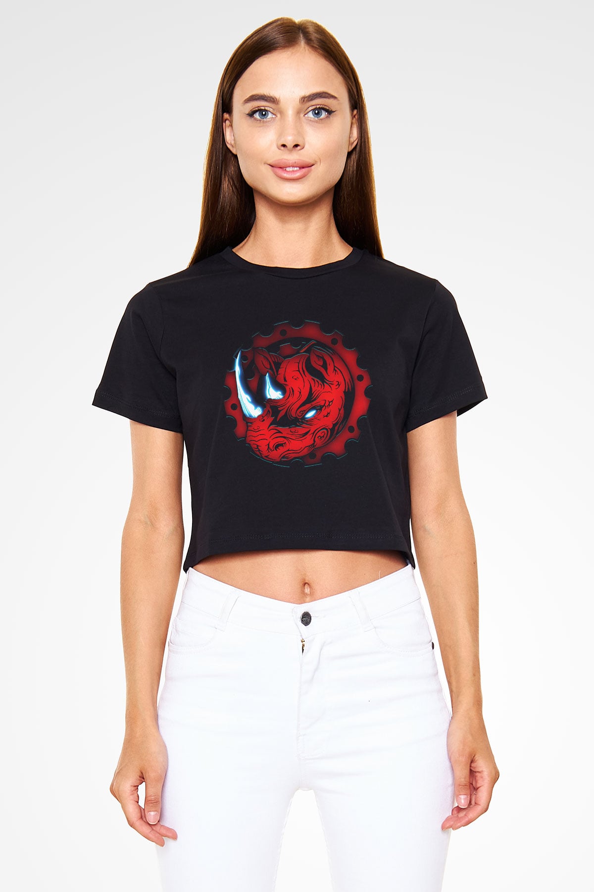 Gergedan Siyah Crop Top Tişört