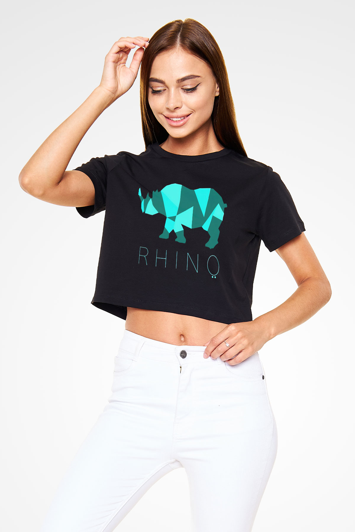 Gergedan Siyah Crop Top Tişört