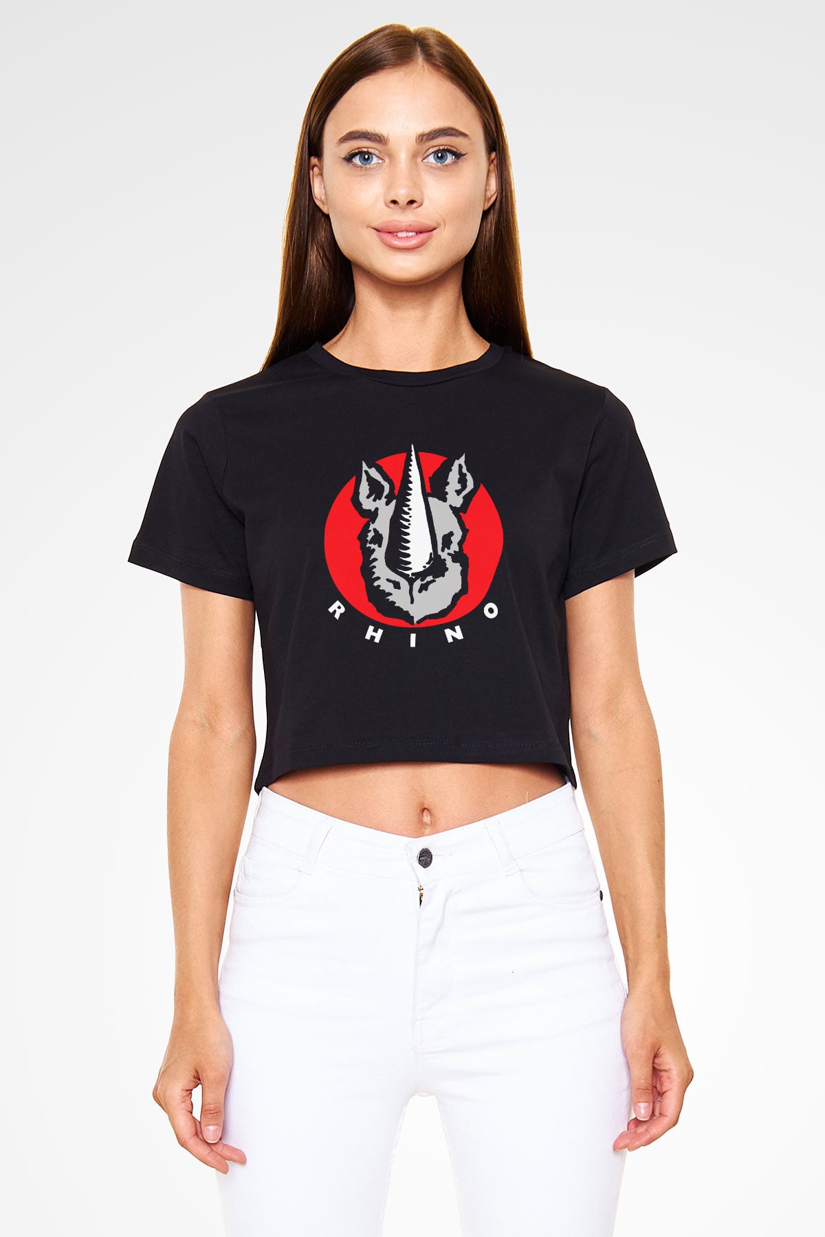 Gergedan Siyah Crop Top Tişört