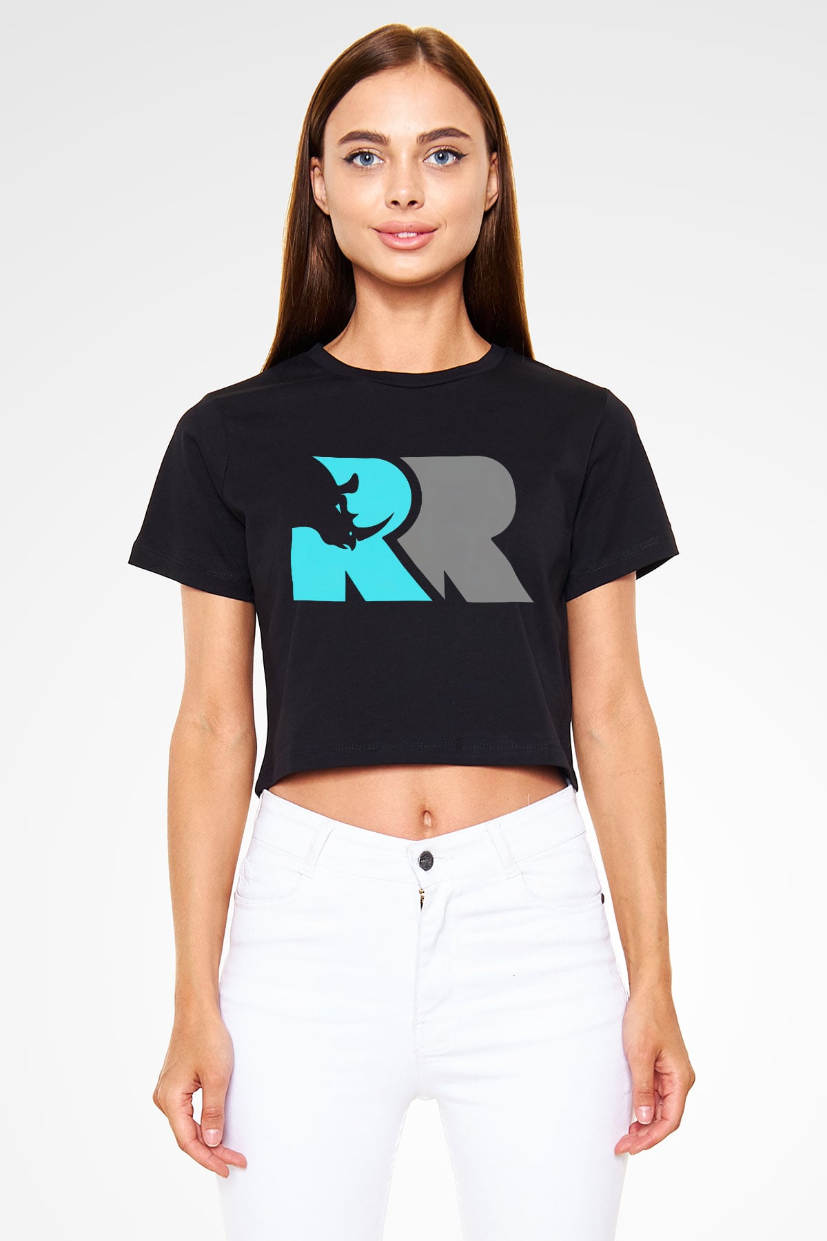 Gergedan Siyah Crop Top Tişört