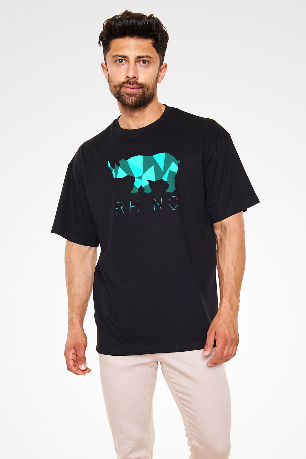 Gergedan Siyah Unisex Oversize Tişört T-Shirt