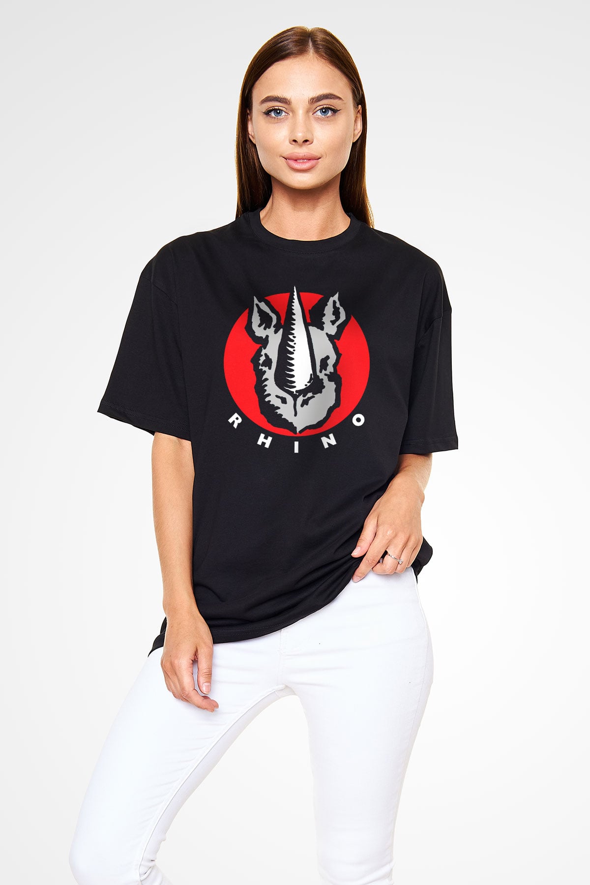 Gergedan Siyah Unisex Oversize Tişört T-Shirt