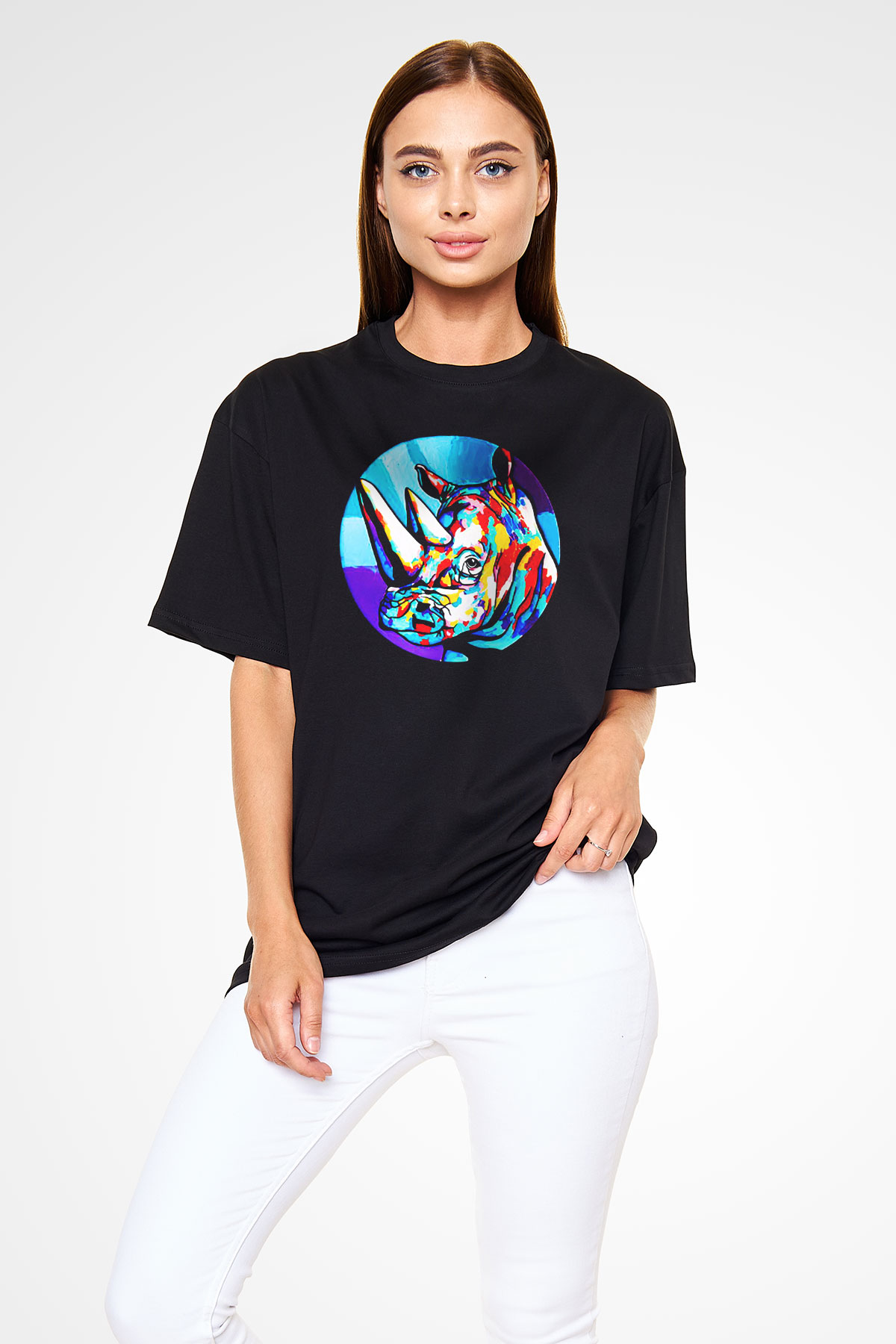 Gergedan Siyah Unisex Oversize Tişört T-Shirt