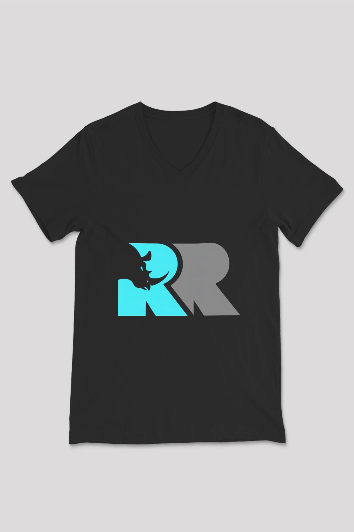 Gergedan Siyah Unisex V Yaka Tişört T-Shirt