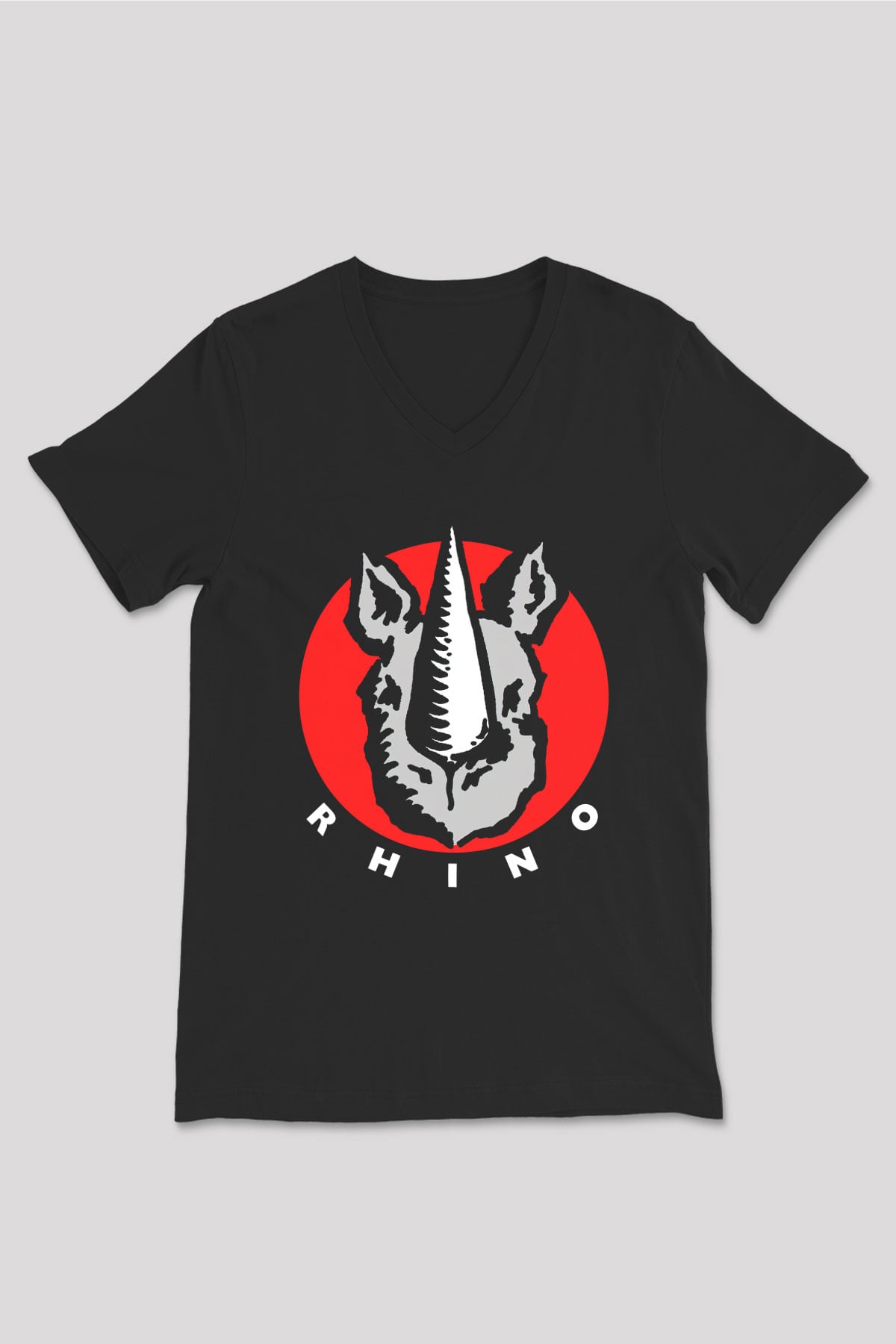 Gergedan Siyah Unisex V Yaka Tişört T-Shirt