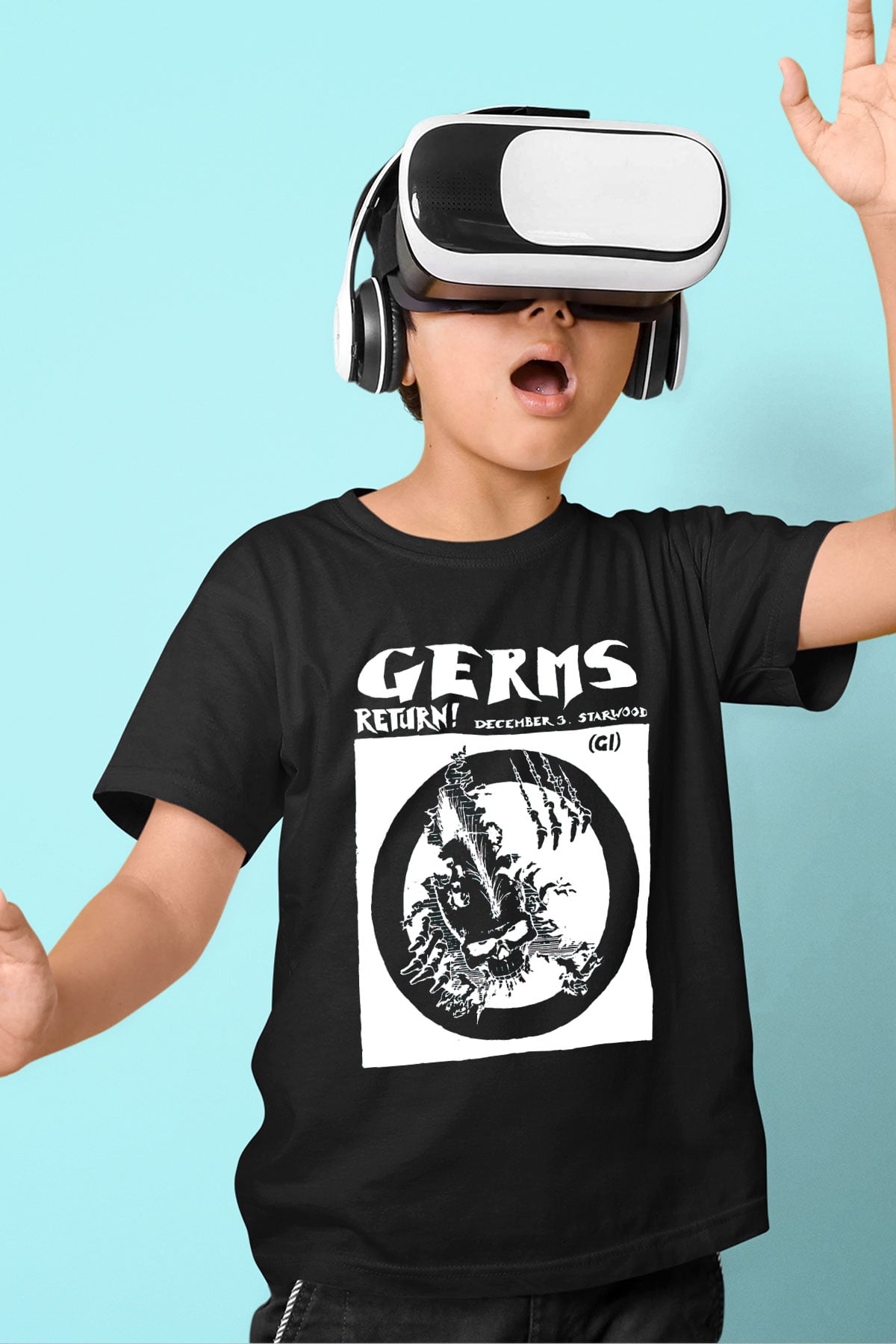 Germs Baskılı Siyah Unisex Çocuk Tişört