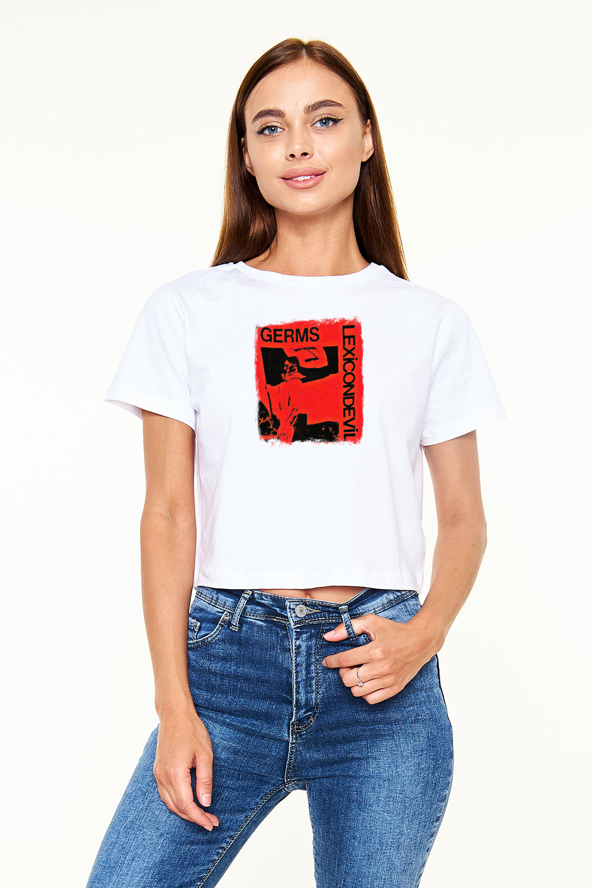 Germs Baskılı Unisex Beyaz Crop Top Tişört