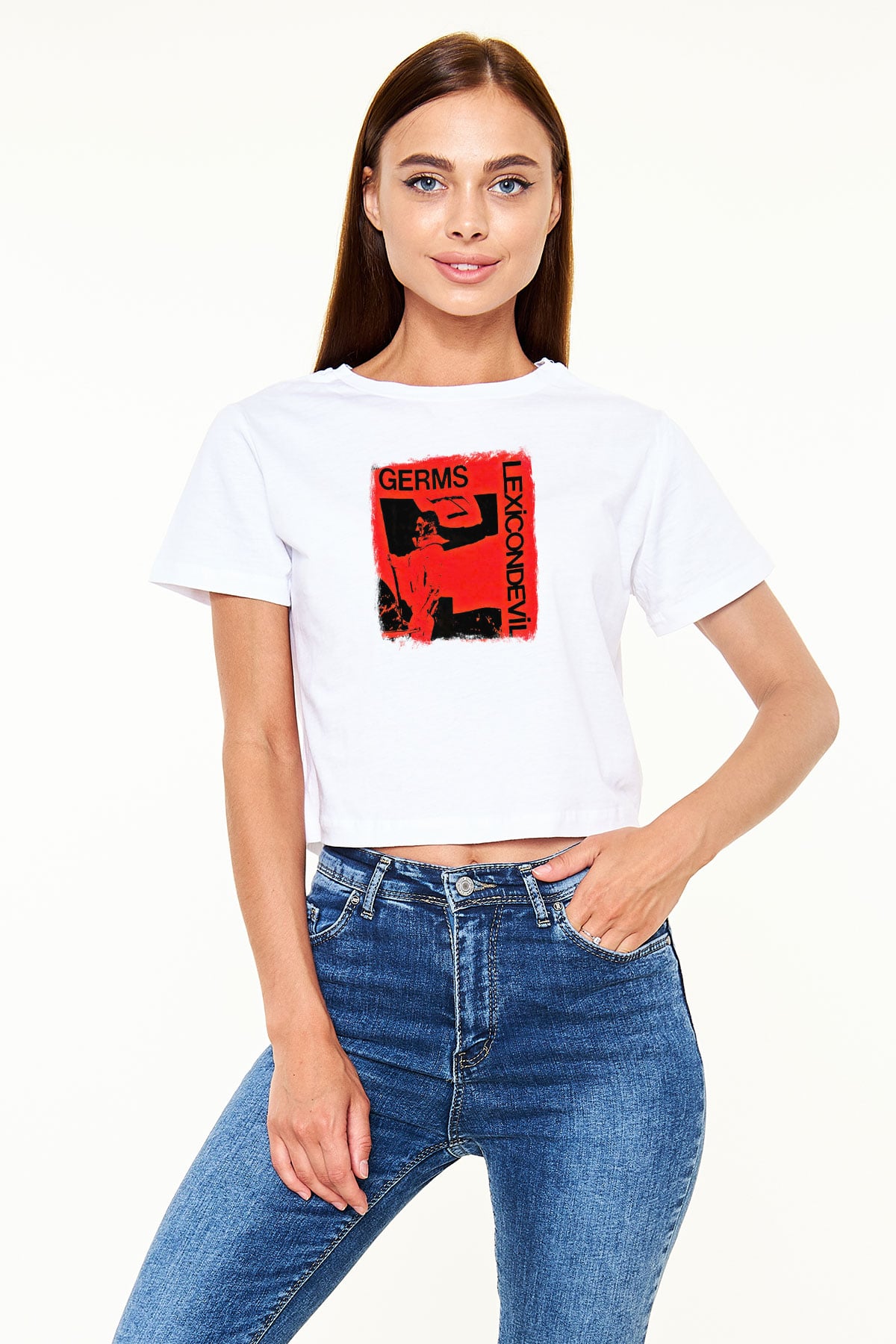Germs Baskılı Unisex Beyaz Crop Top Tişört