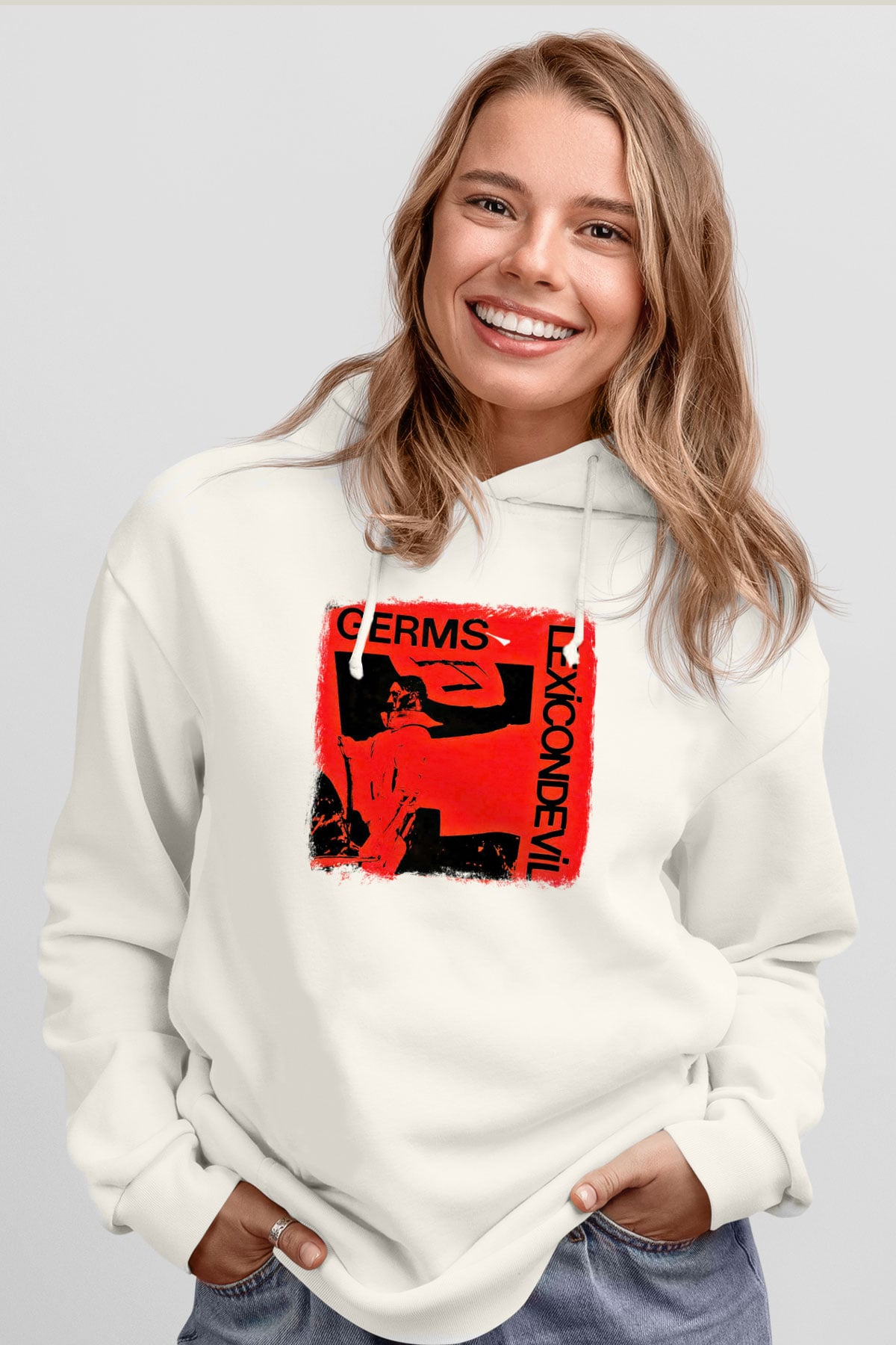 Germs Baskılı Unisex Beyaz Hoodie