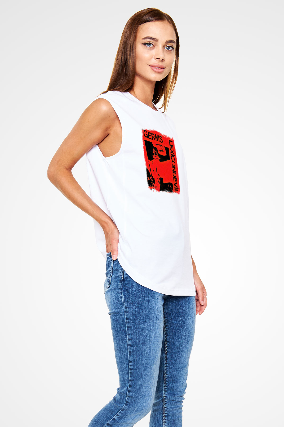 Germs Baskılı Unisex Beyaz Kolsuz Tişört