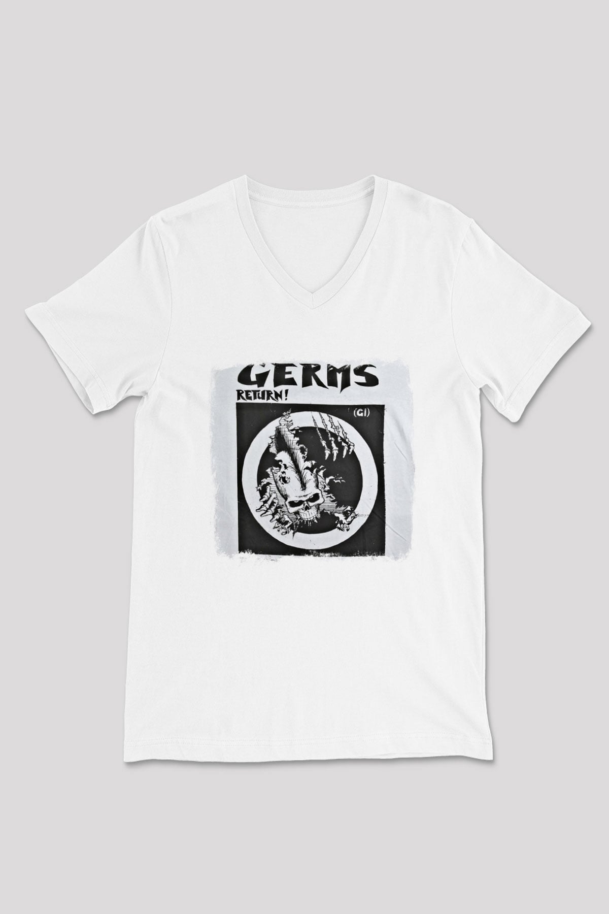 Germs Baskılı Unisex Beyaz V Yaka Tişört