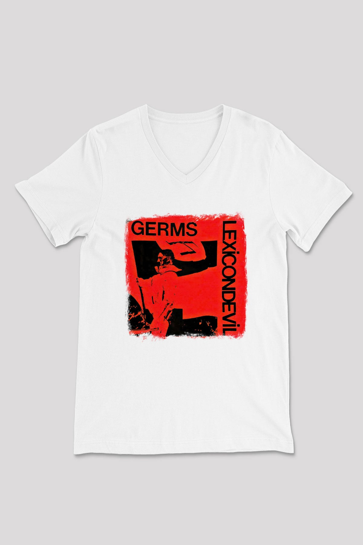 Germs Baskılı Unisex Beyaz V Yaka Tişört