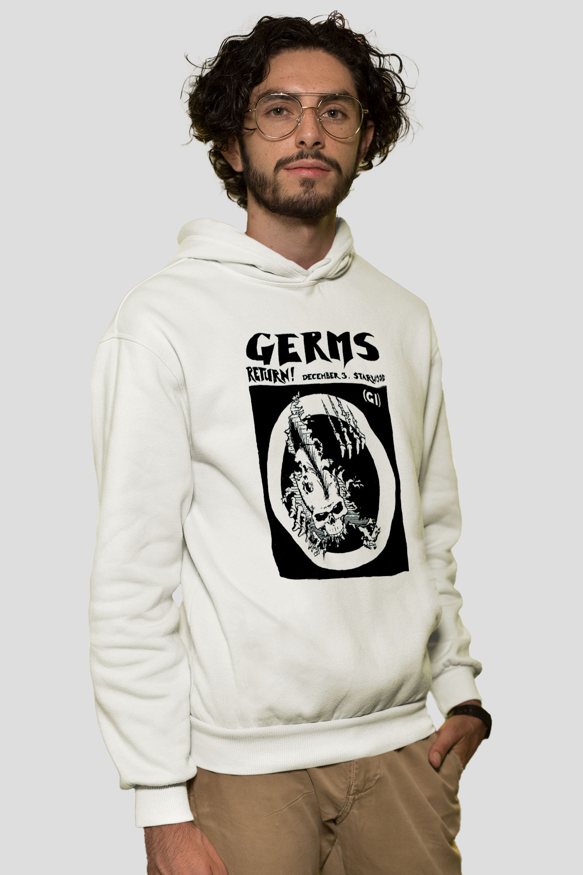Germs Beyaz Unisex Kapşonlu Sweatshirt
