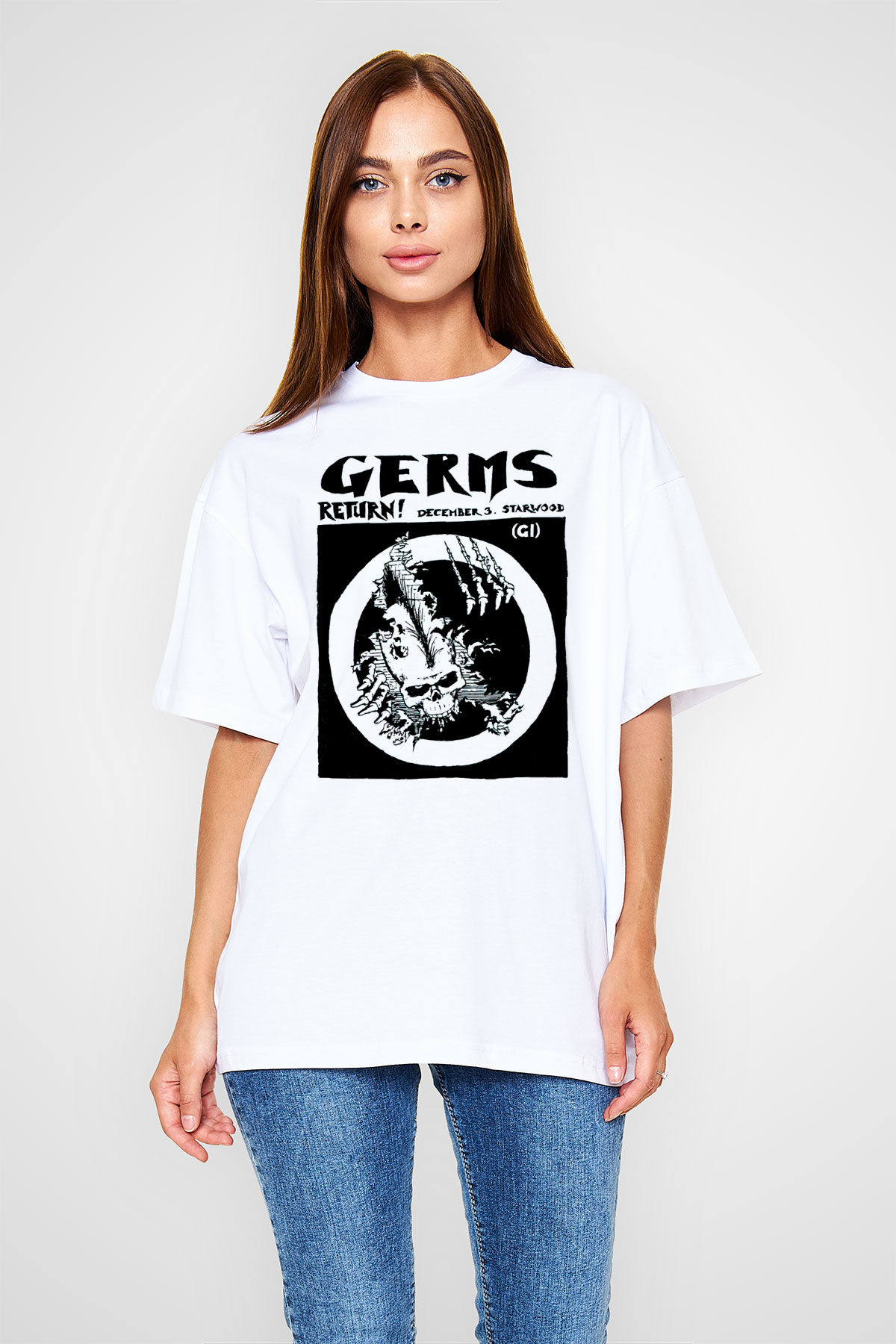 Germs Beyaz Unisex Oversize Tişört T-Shirt