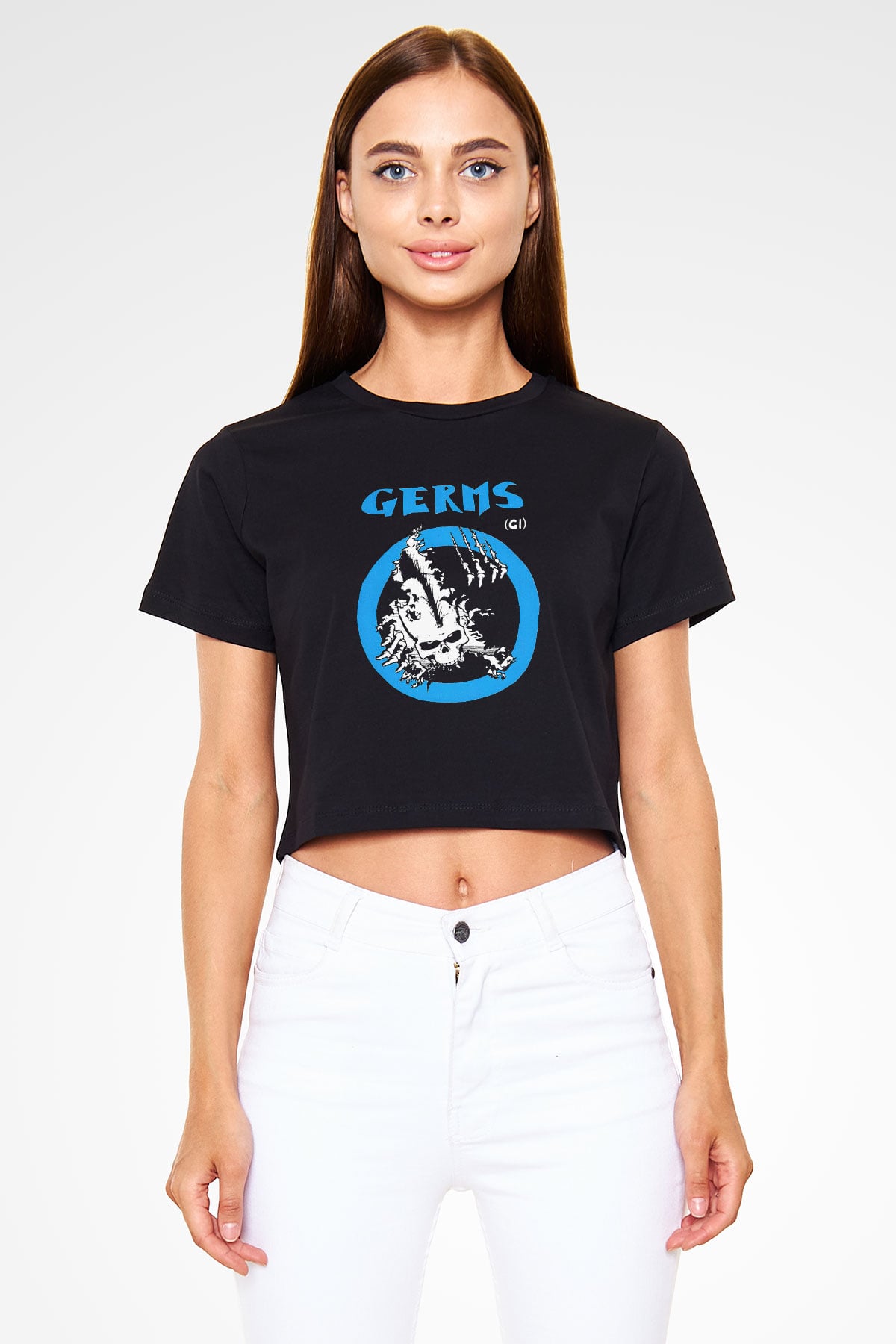 Germs Siyah Crop Top Tişört
