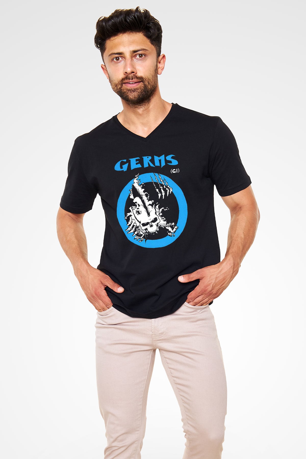 Germs Siyah Unisex V Yaka Tişört T-Shirt