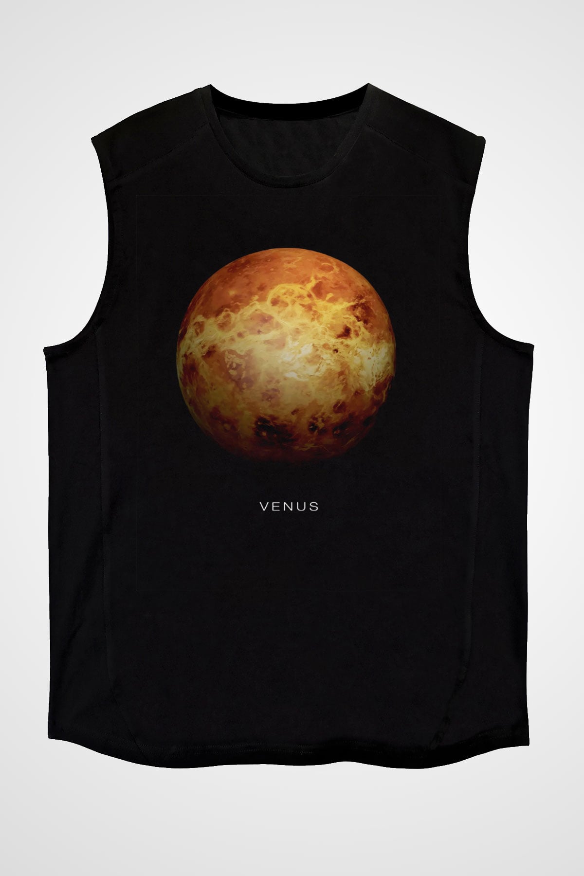 Gezegen Venüs Baskılı Unisex Kolsuz Siyah Tişört - Tshirt