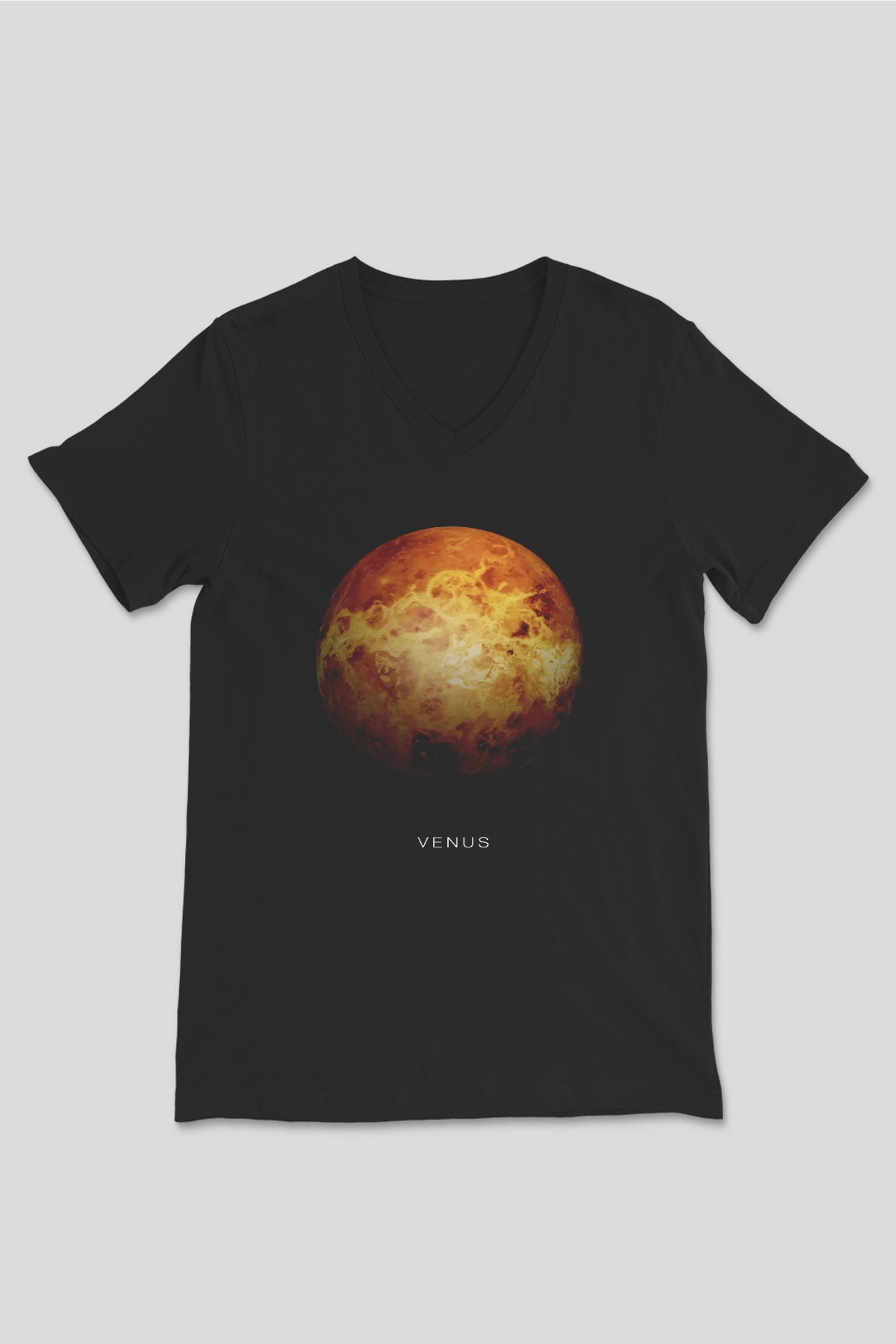 Gezegen Venüs Baskılı Unisex V Yaka Siyah Tİşört - Tshirt