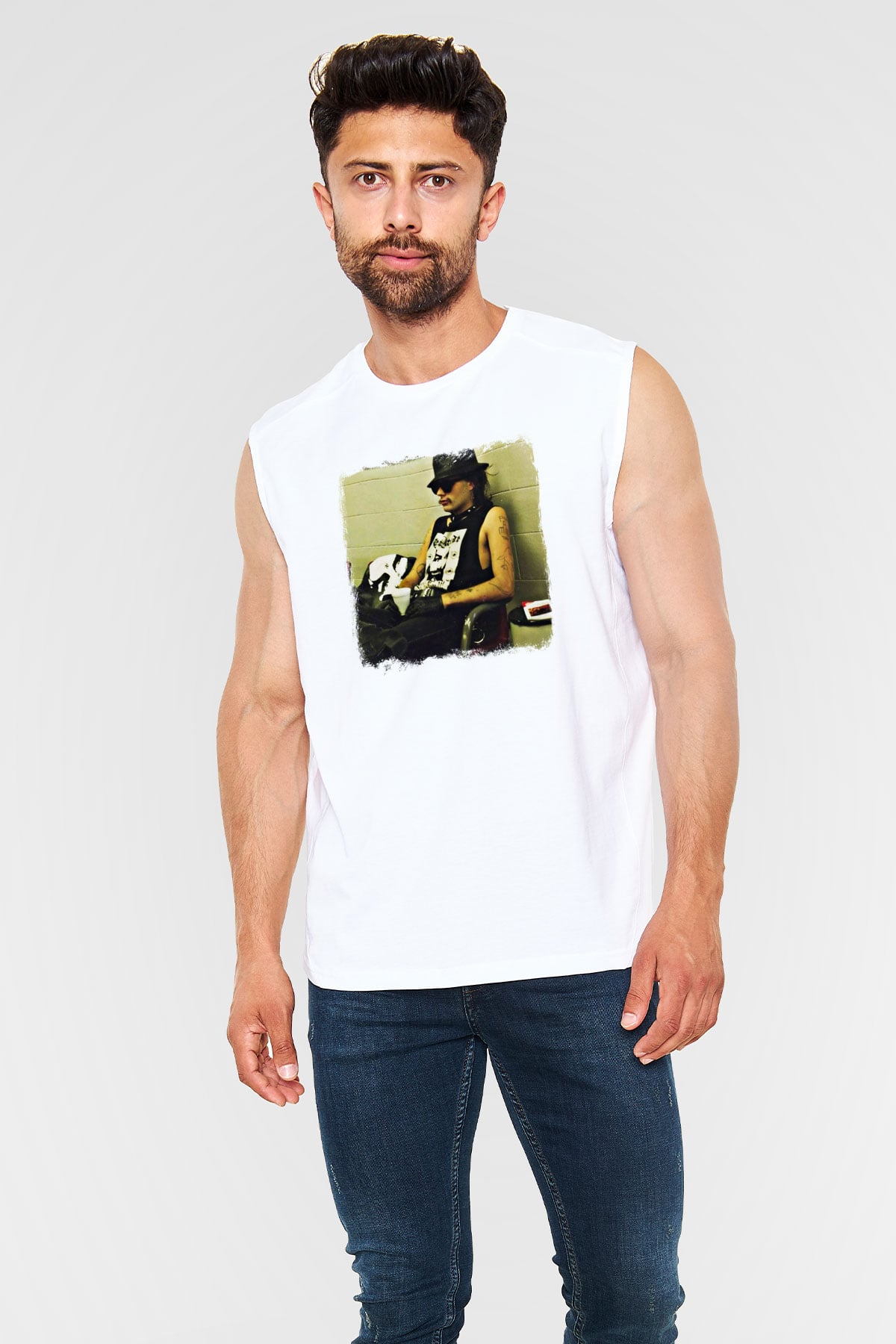 GG Allin Baskılı Unisex Beyaz Kolsuz Tişört