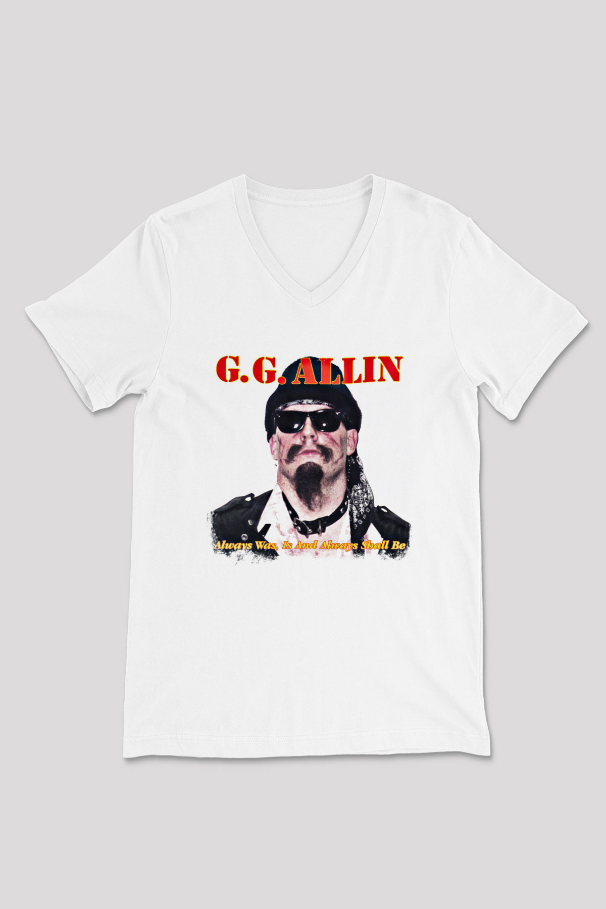 GG Allin Baskılı Unisex Beyaz V Yaka Tişört