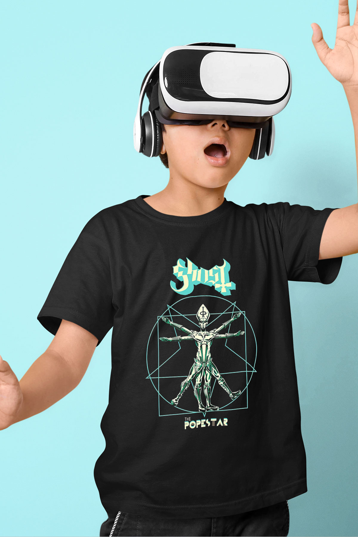 Ghost Baskılı Siyah Unisex Çocuk Tişört