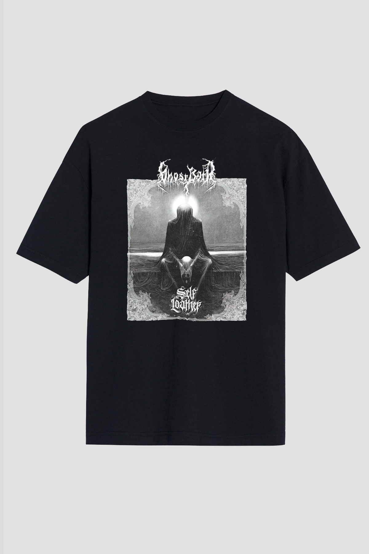 Ghost Bath Baskılı Unisex Siyah Oversize Tişört - Tshirt