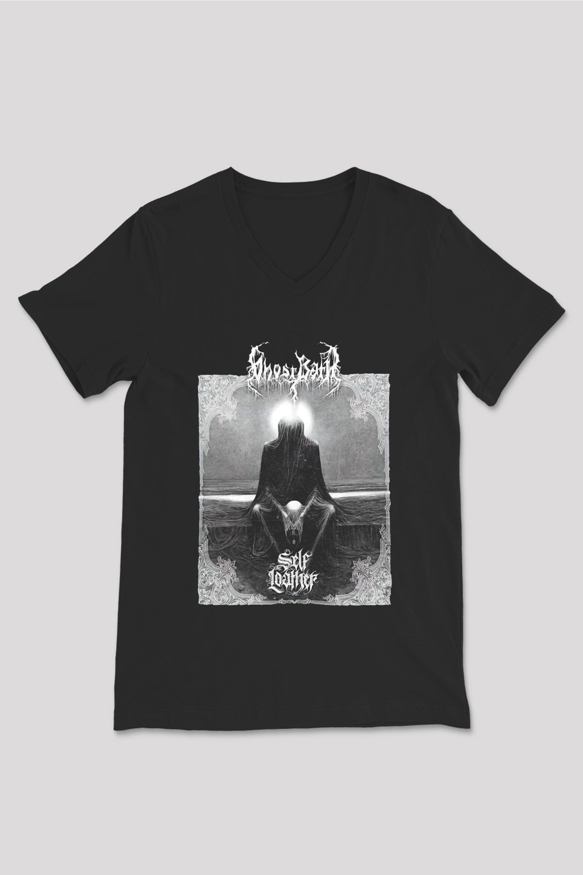 Ghost Bath Baskılı Unisex Siyah V Yaka Tişört - Tshirt