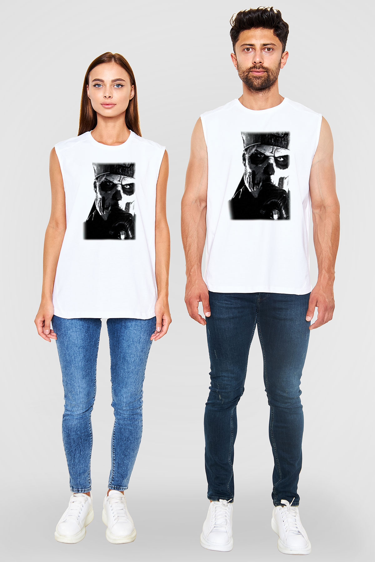 Ghost Beyaz Unisex Kolsuz Tişört