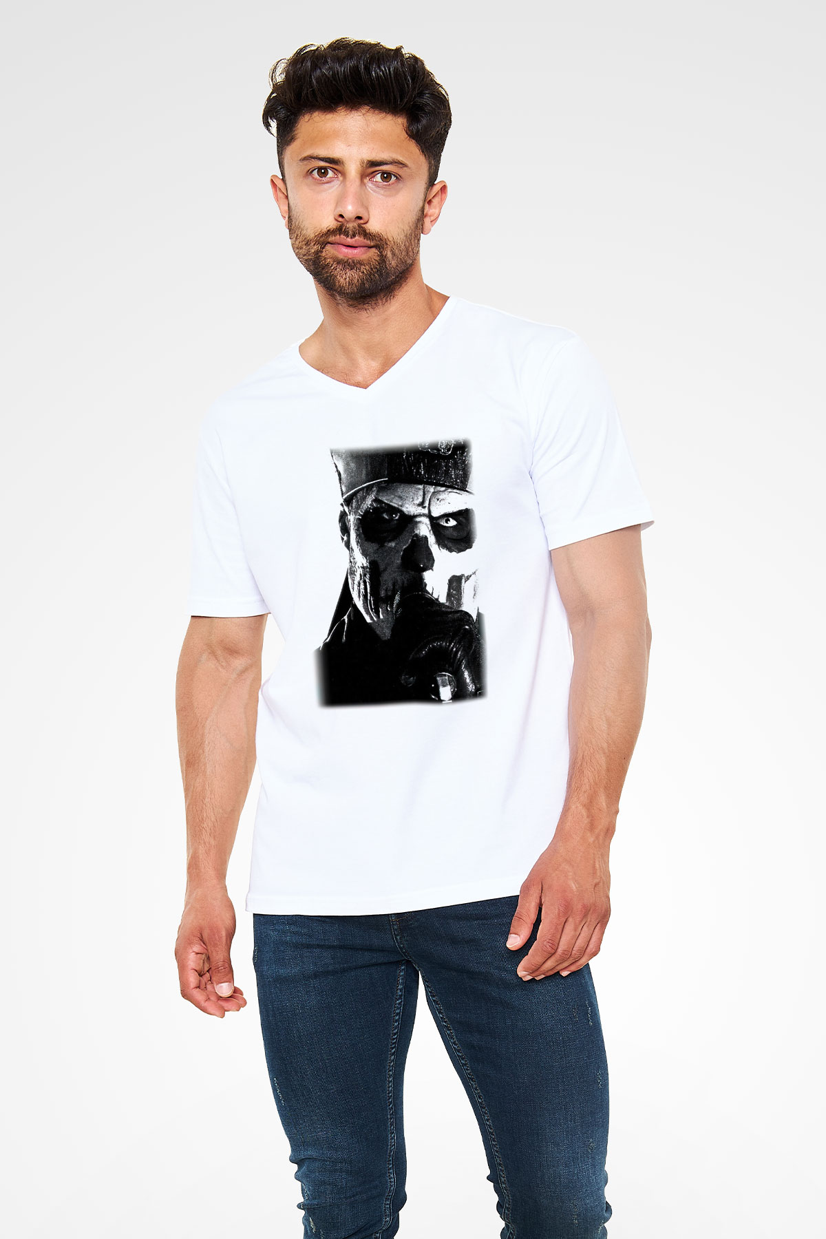 Ghost Beyaz Unisex V Yaka Tişört T-Shirt