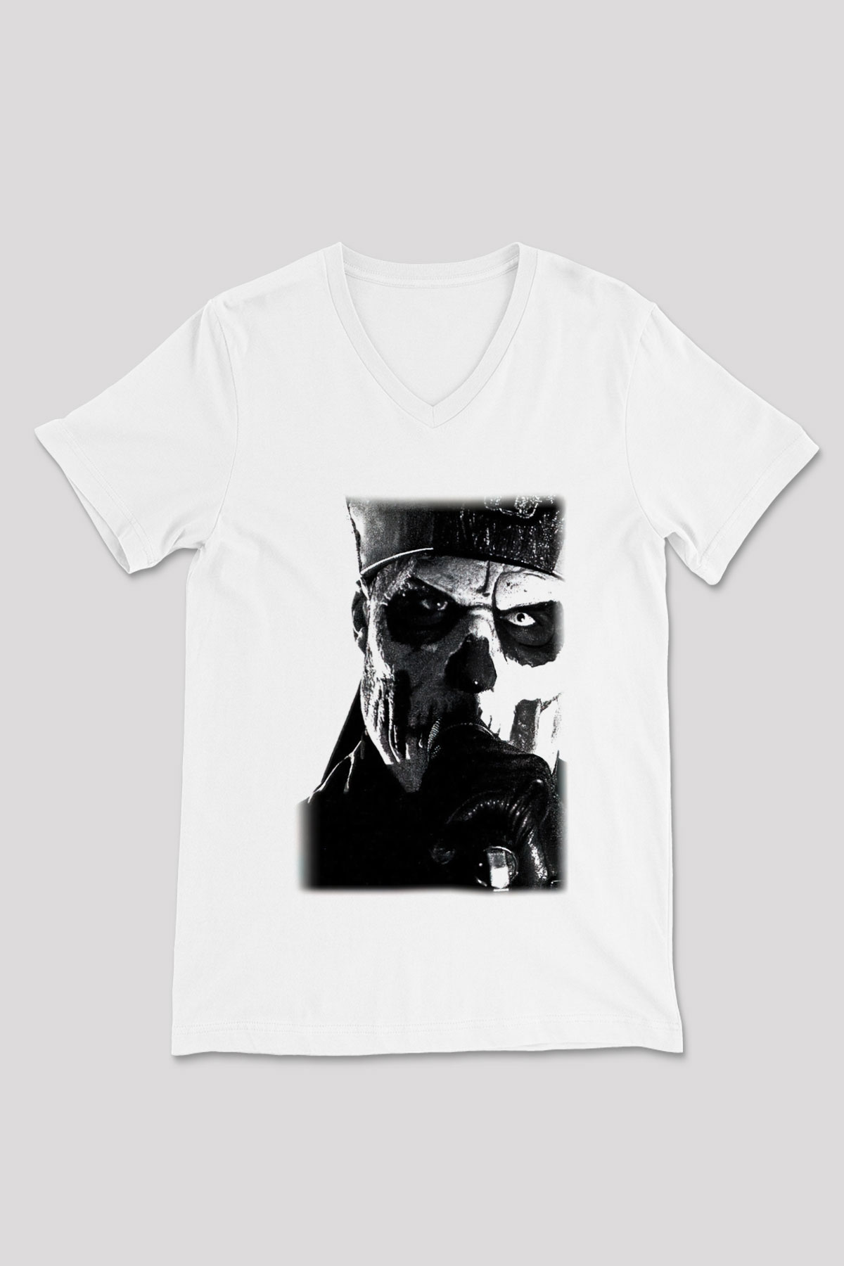 Ghost Beyaz Unisex V Yaka Tişört T-Shirt